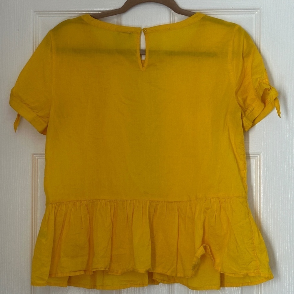 J.Crew Yellow Embroidered Peplum Top | Size 6 | Short Sleeve Boho Blouse - Picture 3 of 5